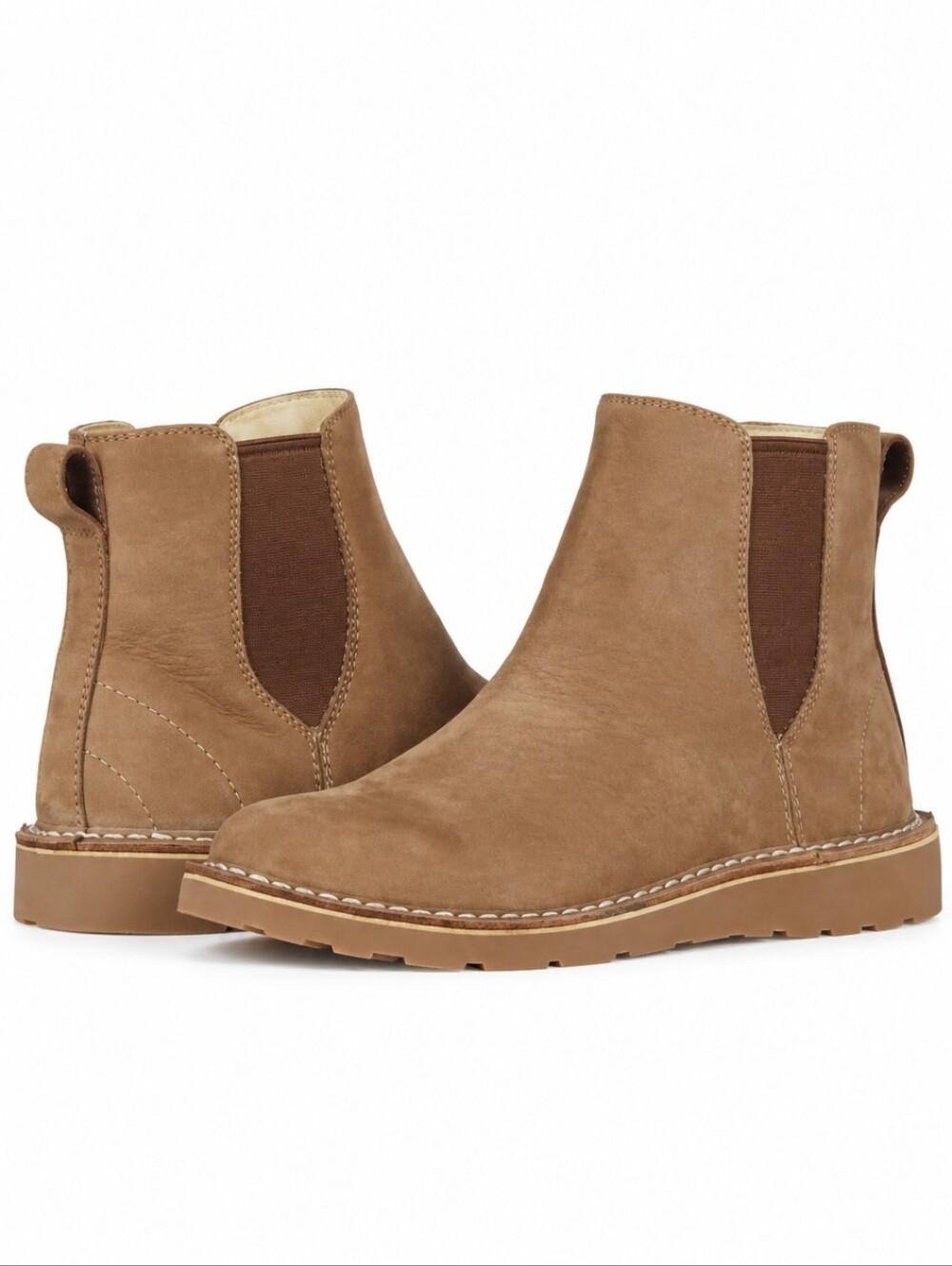 LL Bean Stonington Chelsea Boots Brown Nubuck Leather Ankle Booties Women's Sz 8
